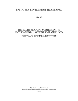 The Baltic Sea Joint Comprehensive Environmental Action Programme (Jcp) - Ten Years of Implementation