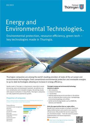 Energy and Environmental Technologies. Environmental Protection, Resource Efficiency, Green Tech – Key Technologies Made in Thuringia