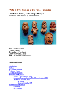 Las Bocas, Puebla, Archaeological Project Translation of the Spanish by Alex Lomónaco