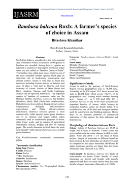 Bambusa Balcooa Roxb: a Farmer’S Species of Choice in Assam
