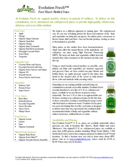 Evolution Fresh™ Fact Sheet: Bottled Juice