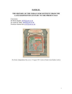 Paper 28 the History of the Indian Subcontinent From