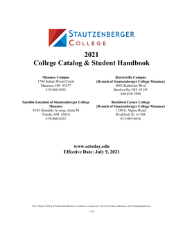 2021 College Catalog & Student Handbook