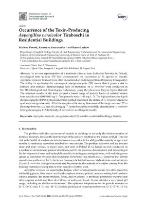 Occurrence of the Toxin-Producing Aspergillus Versicolor Tiraboschi in Residential Buildings