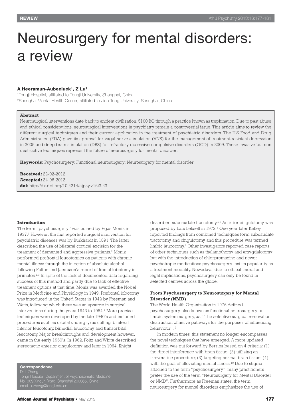 Neurosurgery for Mental Disorders: a Review