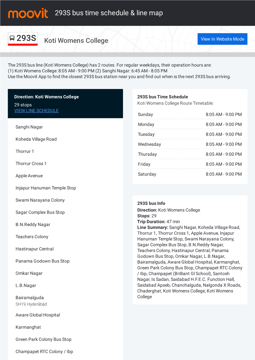 293S Bus Time Schedule & Line Route