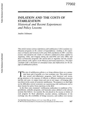 INFLATION and the COSTS of STABILIZATION Public Disclosure Authorized Historical and Recent Experiences and Policy Lessons