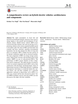 A Comprehensive Review on Hybrid Electric Vehicles: Architectures and Components