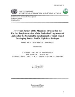 Five-Year Review of the Mauritius Strategy for the Further
