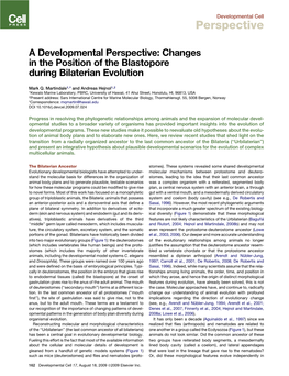 Changes in the Position of the Blastopore During Bilaterian Evolution