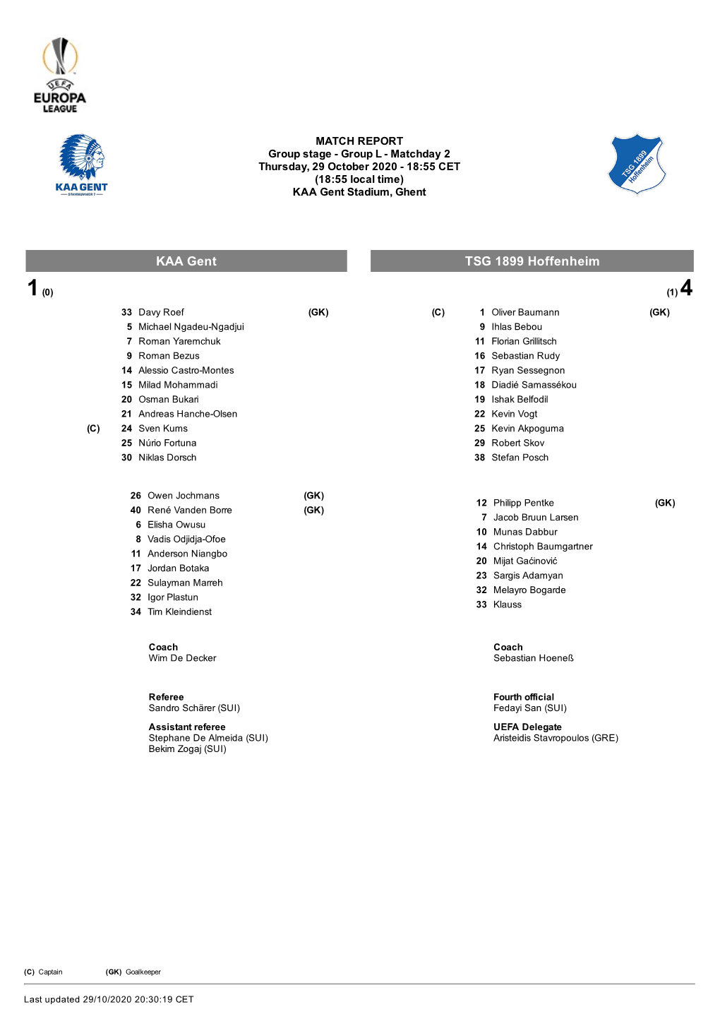 KAA Gent TSG 1899 Hoffenheim