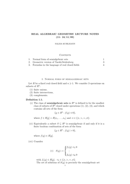 Real Algebraic Geometry Lecture Notes (11: 24/11/09)