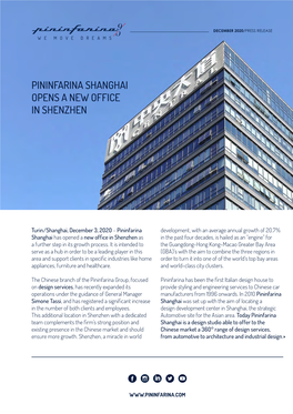 Pininfarina Shanghai Opens a New Office in Shenzhen