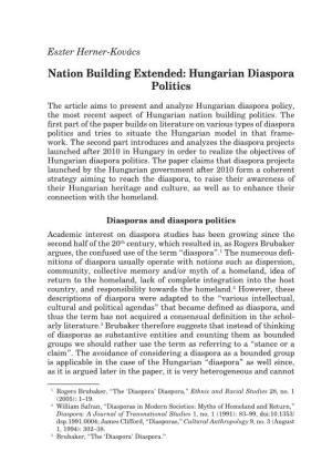 Nation Building Extended: Hungarian Diaspora Politics