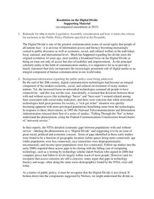Resolution on the Digital Divide Supporting Material (Accompanied Amendment in 2013)