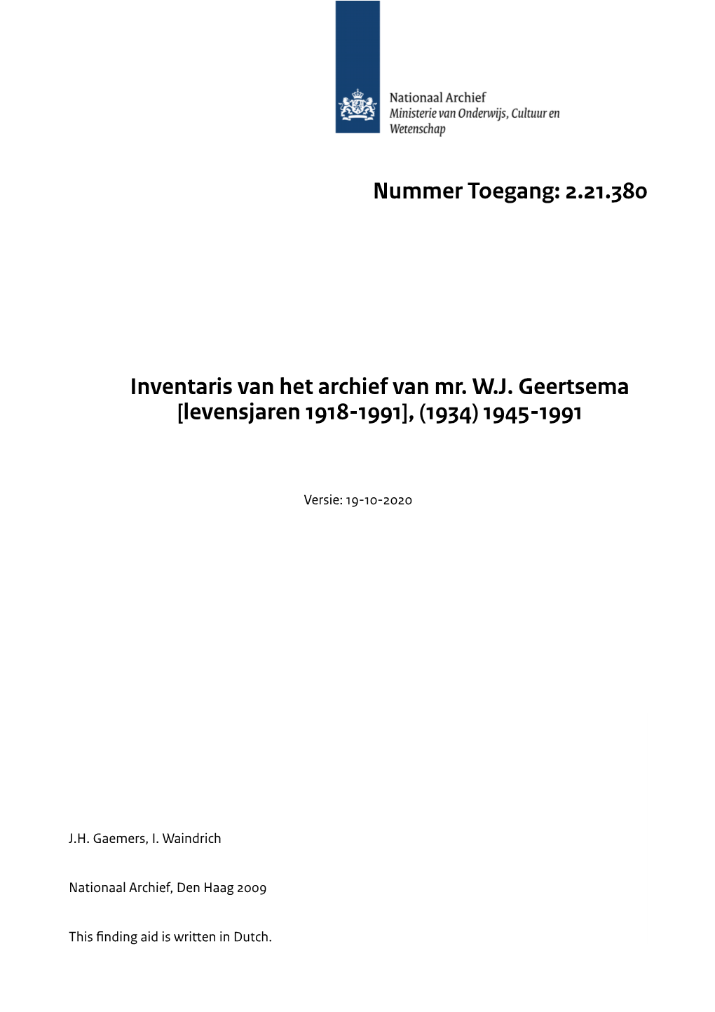 Nummer Toegang: 2.21.380 Inventaris Van Het