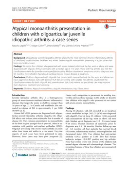 Atypical Monoarthritis Presentation in Children with Oligoarticular Juvenile