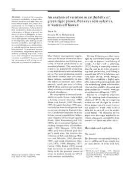 An Analysis of Variation in Catchability of Green Tiger Prawn, Penaeus