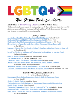 Non-Fiction Books for Adults a Select List of Brown County Library Adult Non-Fiction Books Click on Each Title Below to See the Library's Catalog Record