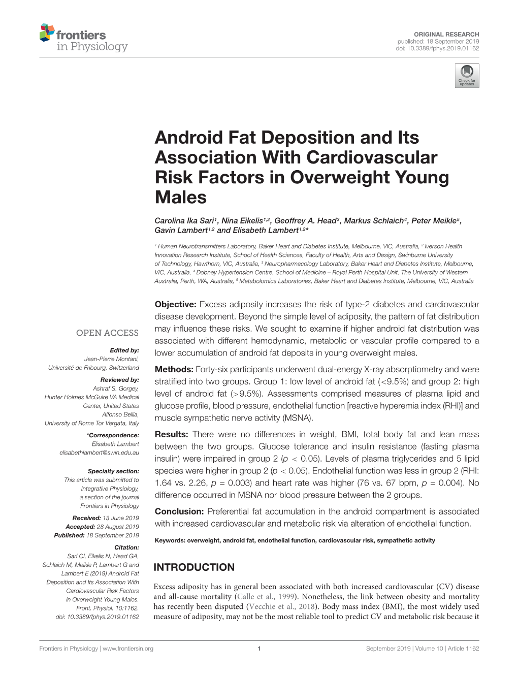 Android Fat Deposition and Its Association with Cardiovascular Risk Factors in Overweight Young Males