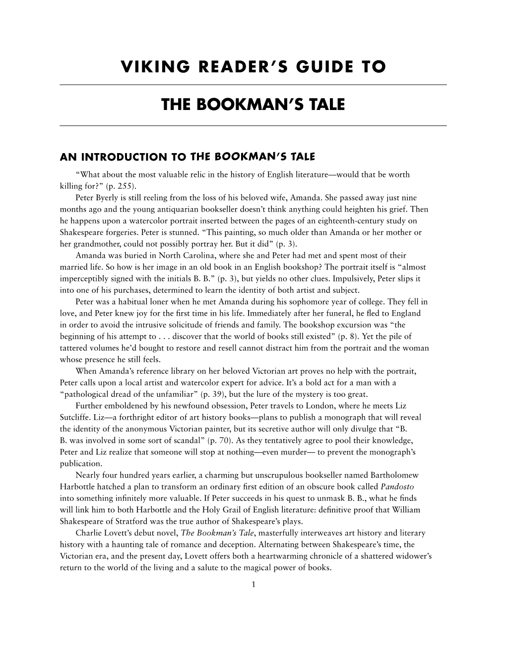 VIKING READER's GUIDE to the Bookman's Tale