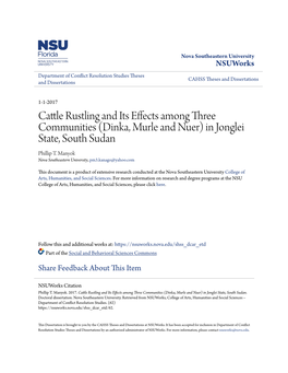 Cattle Rustling and Its Effects Among Three Communities (Dinka, Murle and Nuer) in Jonglei State, South Sudan Phillip T