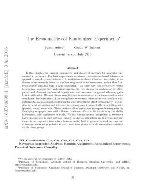 [Stat.ME] 3 Jul 2016 the Econometrics of Randomized Experiments