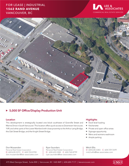 For Lease | Industrial 1562 Rand Avenue Vancouver, Bc