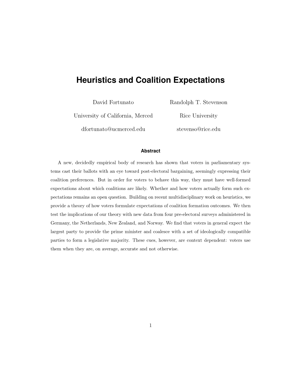 Heuristics and Coalition Expectations