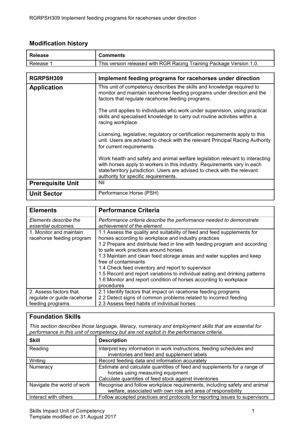 Skills Impact Unit of Competency Template s5