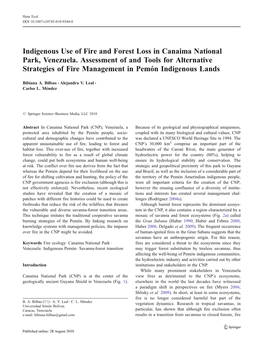 Indigenous Use of Fire and Forest Loss in Canaima National Park, Venezuela