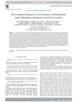 The Livelihood Impacts of Cash Transfers in Sub-Saharan Africa: Beneﬁciary Perspectives from Six Countries