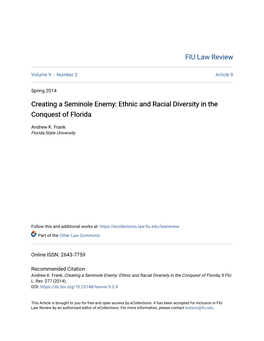 Creating a Seminole Enemy: Ethnic and Racial Diversity in the Conquest of Florida