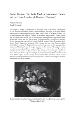 The Early Modern Anatomical Theatre and the Danse Macabre of Theatrical “Looking”