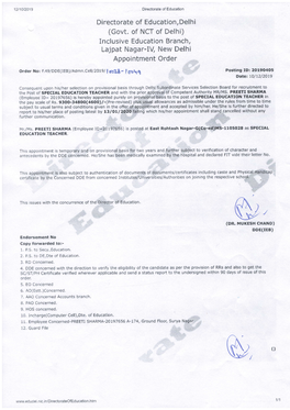 (Govt. of NCT of Delhi) Lajpat Nagar-IV New Delhi Appointment Order
