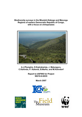 Biodiversity Surveys in the Misotshi-Kabogo and Marungu Regions of Eastern Democratic Republic of Congo, with a Focus on Chimpanzees