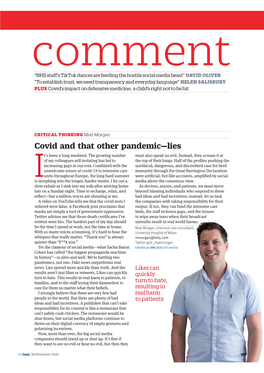 Covid and That Other Pandemic—Lies T’S Been a Long Weekend