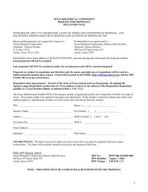 Texas Historical Commission Request for Proposals Signature Page