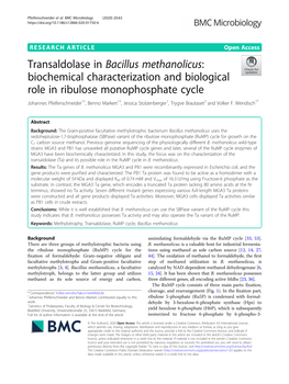 Transaldolase in Bacillus Methanolicus