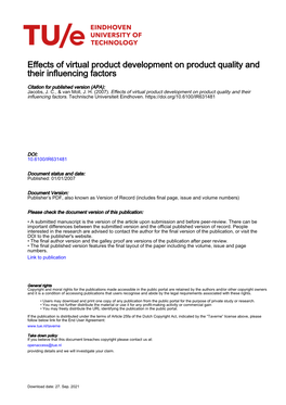Effects of Virtual Product Development on Product Quality and Their Influencing Factors