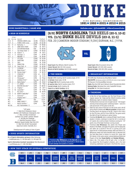 [8/9] NORTH CAROLINA TAR HEELS Vs. [1/1] DUKE BLUE DEVILS