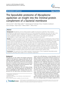 The Liposoluble Proteome of Mycoplasma Agalactiae: an Insight