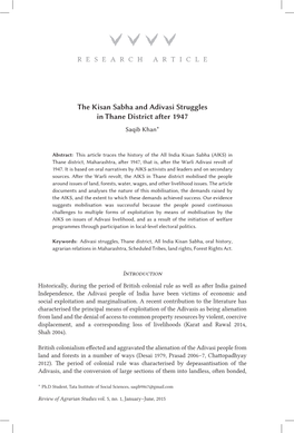 The Kisan Sabha and Adivasi Struggles in Thane District After 1947 Saqib Khan*