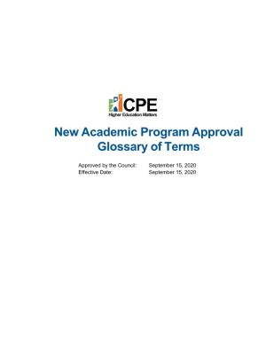 Glossary for New Academic Program Policy
