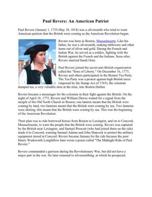 Paul Revere: an American Patriot