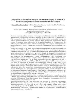 Comparison of Colorimetric Analysis, Ion Chromatography, ICP and DGT for Model Phosphorus Solutions and Natural Water Samples