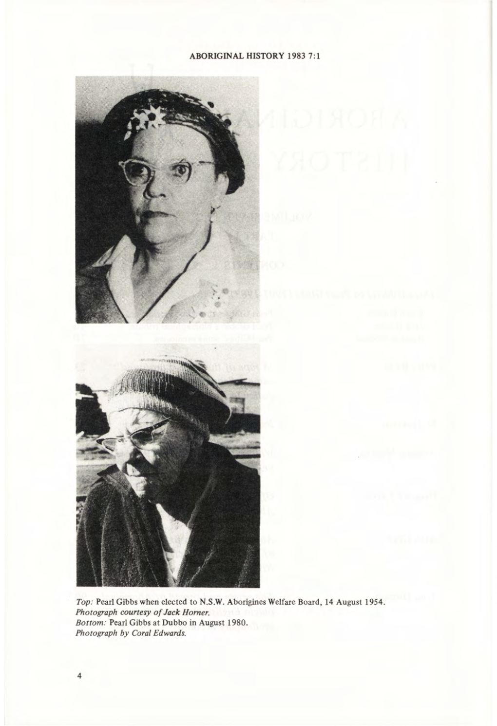ABORIGINAL HISTORY 1983 7:1 Top: Pearl Gibbs When Elected To