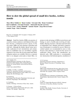How to Slow the Global Spread of Small Hive Beetles, Aethina Tumida