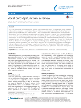 Vocal Cord Dysfunction: a Review Neha M