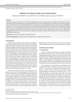 Influence of Calcium Acetate on Rye Bread Volume Katharina FUCKERER1*, Julia TREUDE1, Oliver HENSEL2, Joachim Johannes SCHMITT1